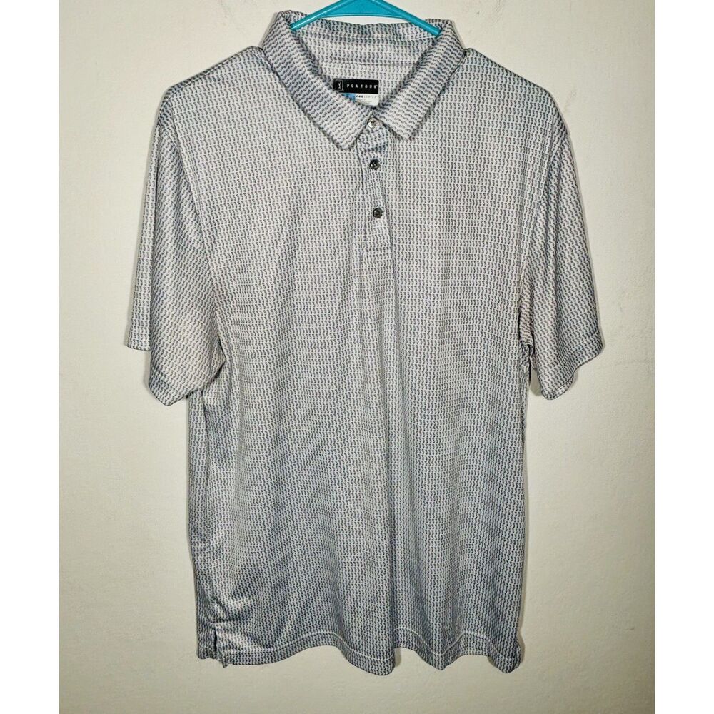 PGA TOUR Pro Series Men's XL Golf Polo White Blue Print Athletic Fit Shirt
